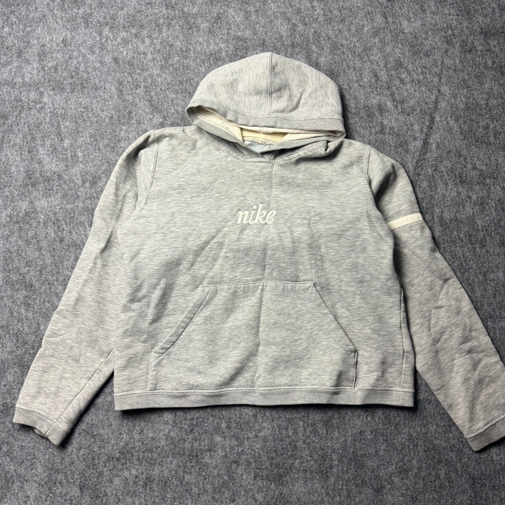 Y2K Nike Center Swoosh Hoodie Womens Small Gray Cropped Sweatshirt